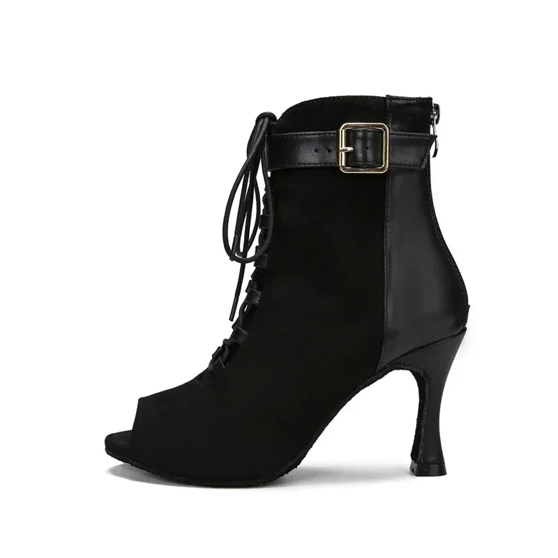 Black Hollow Latin Dance Shoes High Heels Soft Sole Lace Up Indoor Dancing Boots Modern Jazz Big Size Dance Shoes for Women 2025