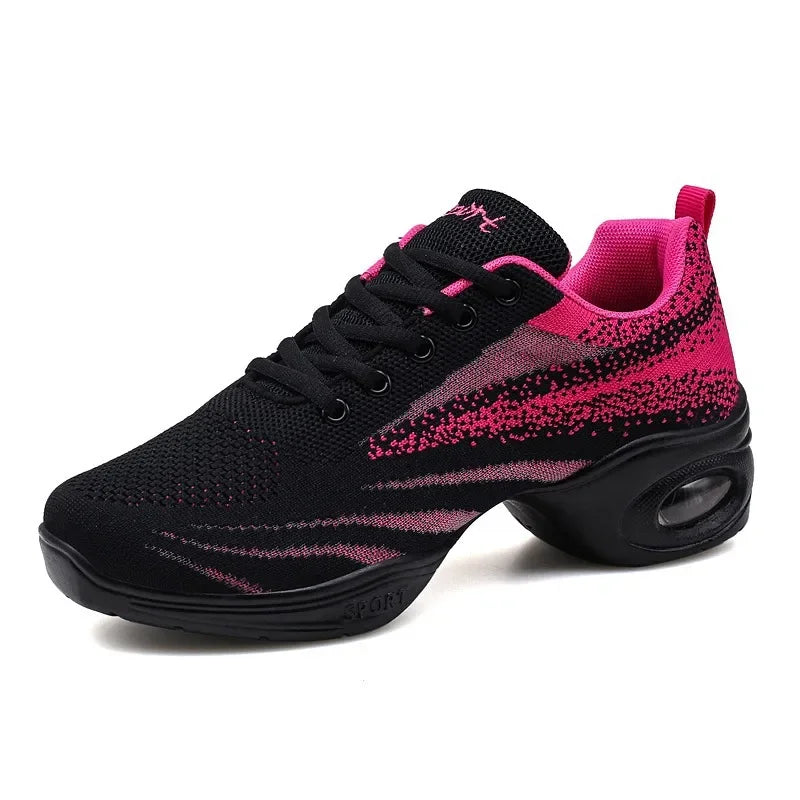 Black Jazz Dance Sneakers Women Breathable Mesh Lace Up Dancing Practice Shoes Cushioning Lightweight Trainers Hot Sale