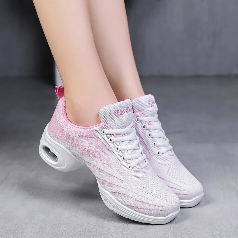Black Jazz Dance Sneakers Women Breathable Mesh Lace Up Dancing Practice Shoes Cushioning Lightweight Trainers Hot Sale