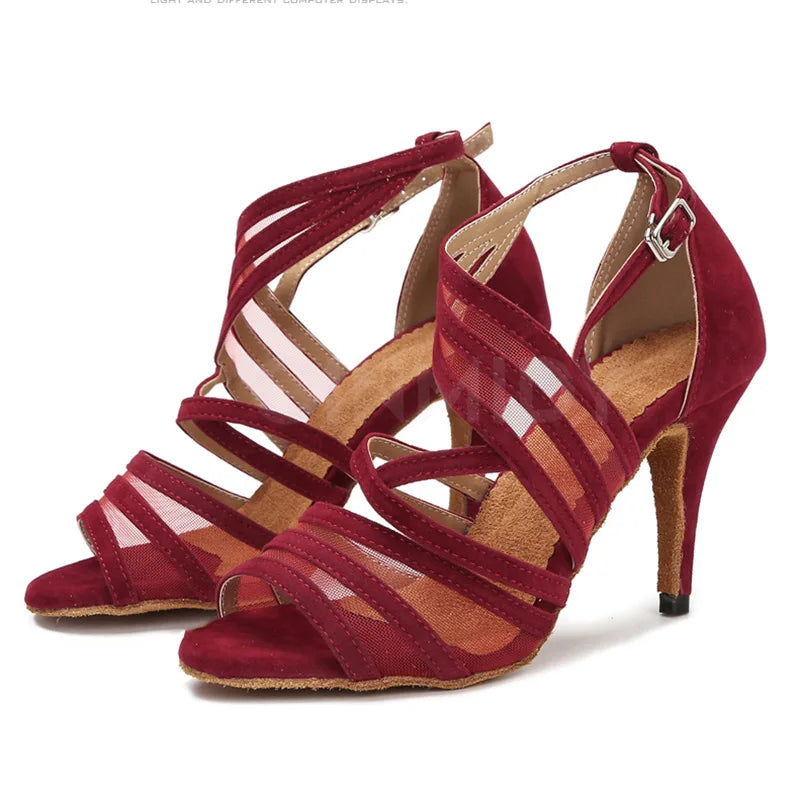 Black Latin Dance Shoes Female Adult Summer Sandals Mesh Breathable Dance Shoes Stiletto Soft Bottom Women Rumba 2025