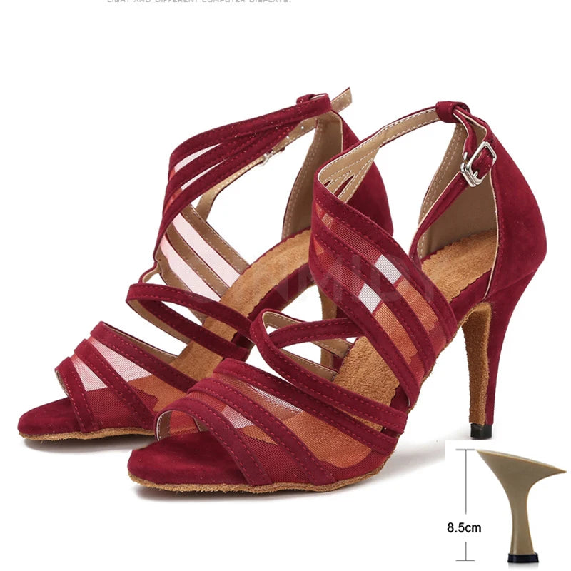 Black Latin Dance Shoes Female Adult Summer Sandals Mesh Breathable Dance Shoes Stiletto Soft Bottom Women Rumba 2025