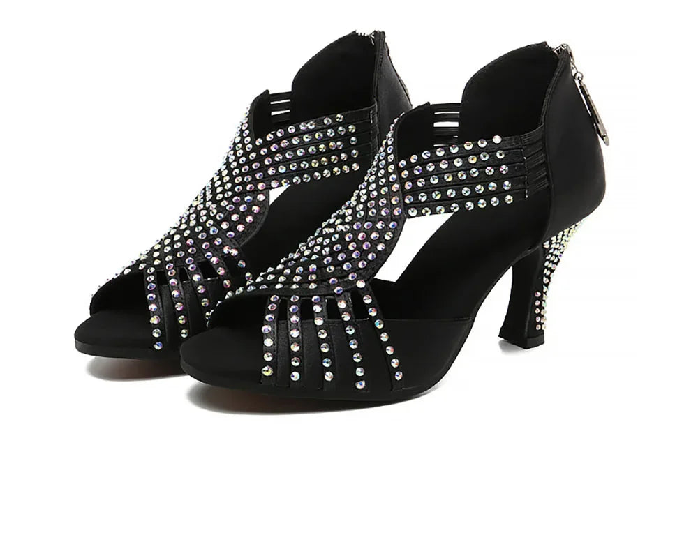 Black Set Auger Latin Dance Shoes Ballroom Performances Indoor for Women High Heel Jazz Soft Bottom Modern Sandals Hot Sale
