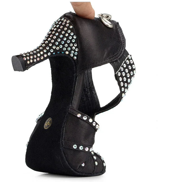 Black Set Auger Latin Dance Shoes Ballroom Performances Indoor for Women High Heel Jazz Soft Bottom Modern Sandals Hot Sale