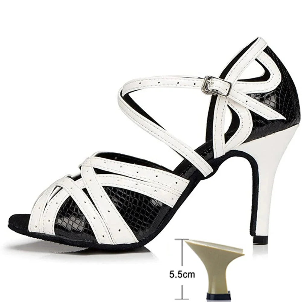 Black Whit Latin Dance Shoes for Women Soft Bottom Indoor Jazz Tango Party High Heel Girl Dancing 2025 Summer Hollow Out Sandals