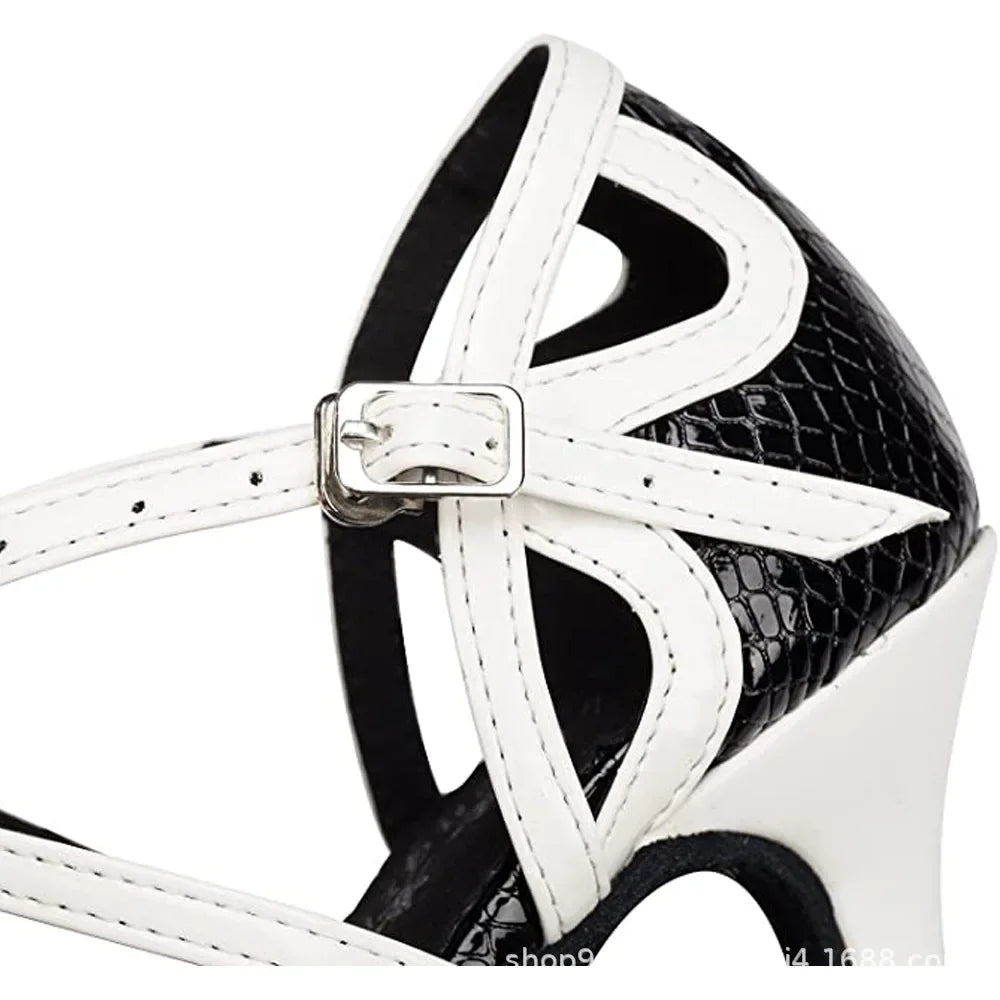 Black Whit Latin Dance Shoes for Women Soft Bottom Indoor Jazz Tango Party High Heel Girl Dancing 2025 Summer Hollow Out Sandals