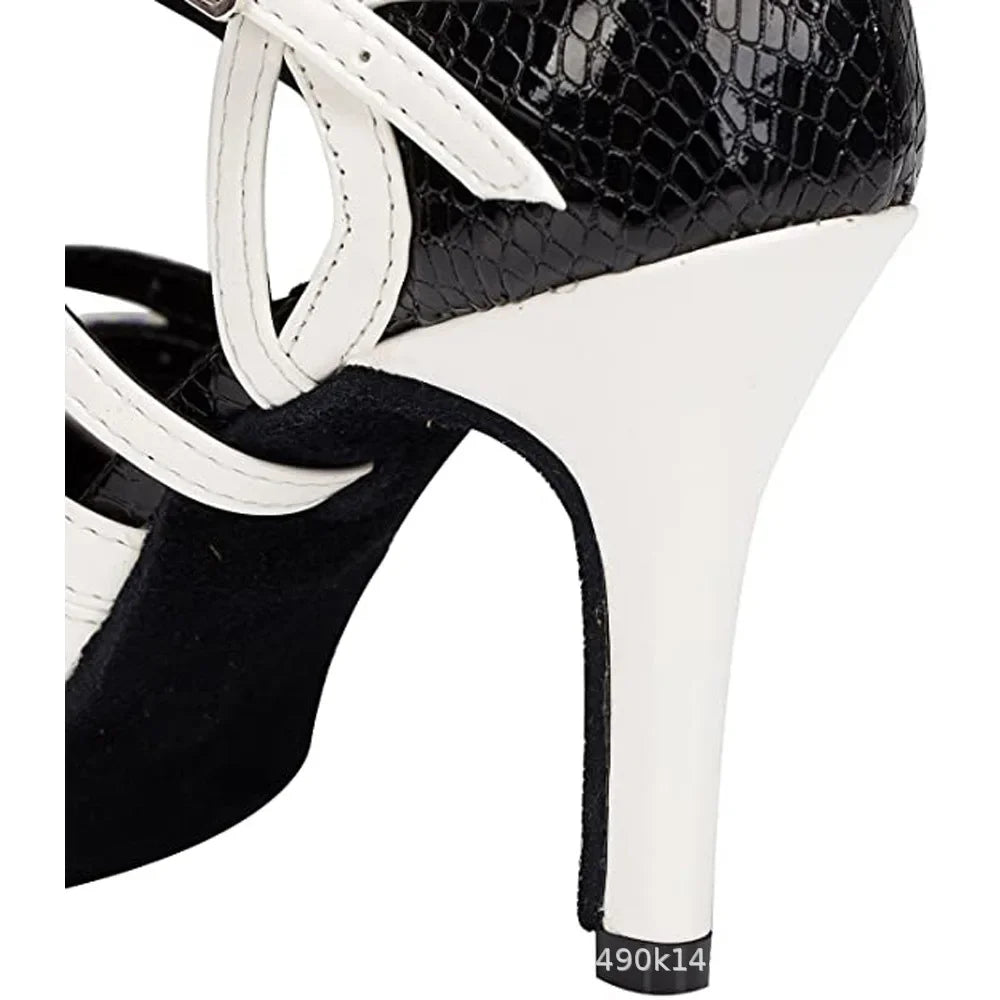 Black Whit Latin Dance Shoes for Women Soft Bottom Indoor Jazz Tango Party High Heel Girl Dancing 2025 Summer Hollow Out Sandals