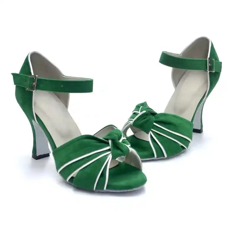 Green Latin Dance Shoes Women 2025 Indoor Soft-soled Jazz Tango Practice High-heeled Sandals Modern Dance Summer Ballroom Party
