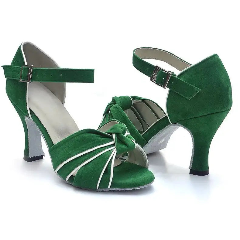 Green Latin Dance Shoes Women 2025 Indoor Soft-soled Jazz Tango Practice High-heeled Sandals Modern Dance Summer Ballroom Party