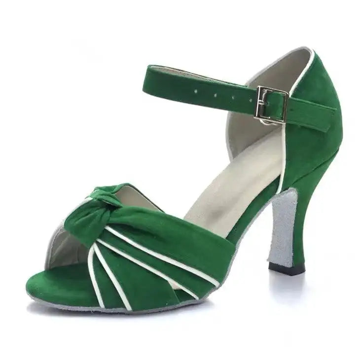 Green Latin Dance Shoes Women 2025 Indoor Soft-soled Jazz Tango Practice High-heeled Sandals Modern Dance Summer Ballroom Party