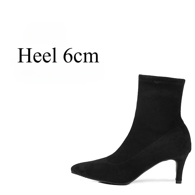Hard Soled Jazz Dance Booties Women's Rubber Soles Pointed Black High Heels Elastic Ballroom Latin Tango Modern Dance Boots