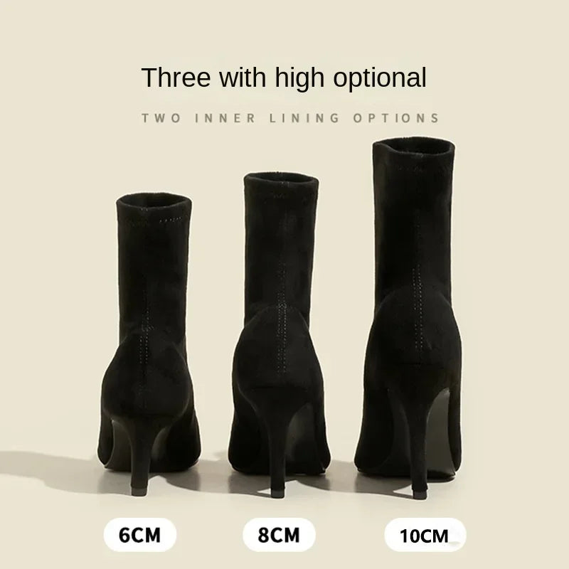 Hard Soled Jazz Dance Booties Women's Rubber Soles Pointed Black High Heels Elastic Ballroom Latin Tango Modern Dance Boots