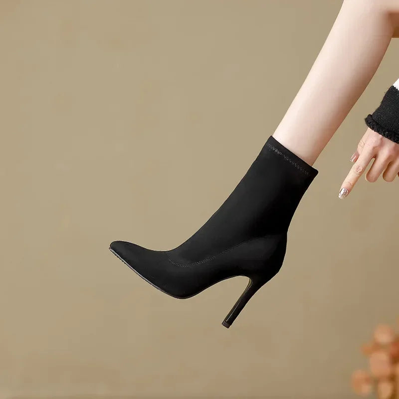 Hard Soled Jazz Dance Booties Women's Rubber Soles Pointed Black High Heels Elastic Ballroom Latin Tango Modern Dance Boots