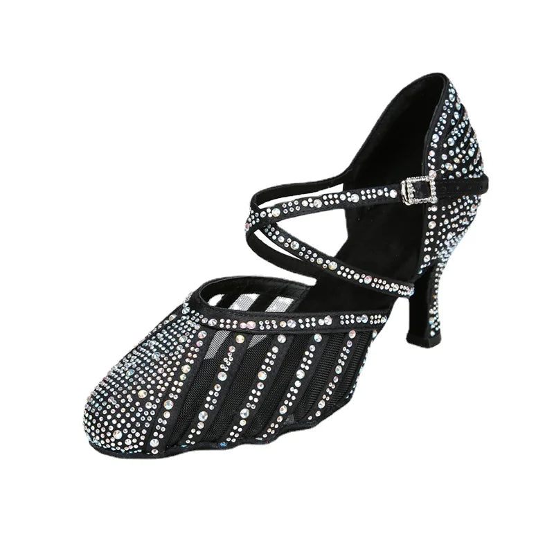 High-grade Latin Dance Shoes for Women Diamond 2025 Summer Jazz Modern Indoor Soft Bottom High Heels Girl Sandals Hot Sale
