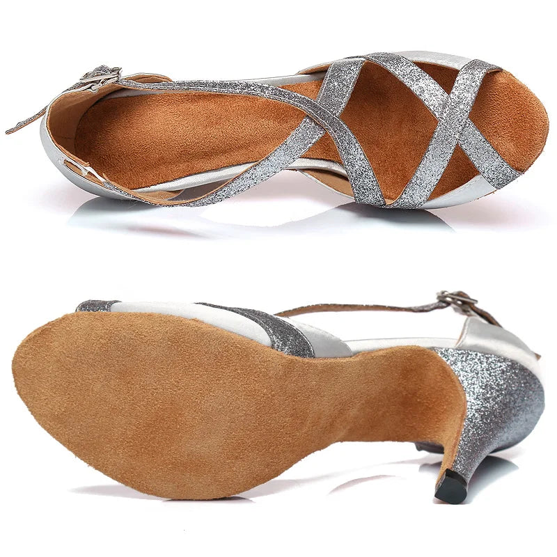 Hollow Latin Dance Shoes Adult Ladies Modern Dance Party Ballroom Soft-soled Sandals Indoor Practice Breathable High Heel