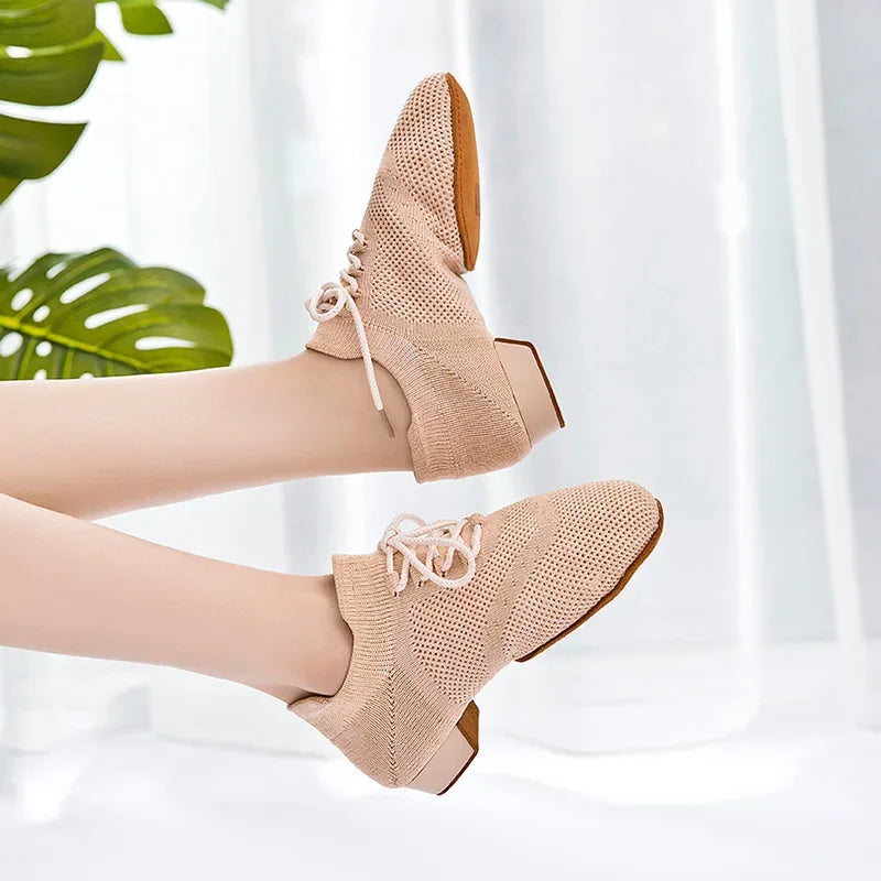 Latin Dance Shoes for Adult Women 3.5cm Heels Indoor Body Modern Jazz Dance Breathable Soft Sole Training Lace-up Shoes 2025
