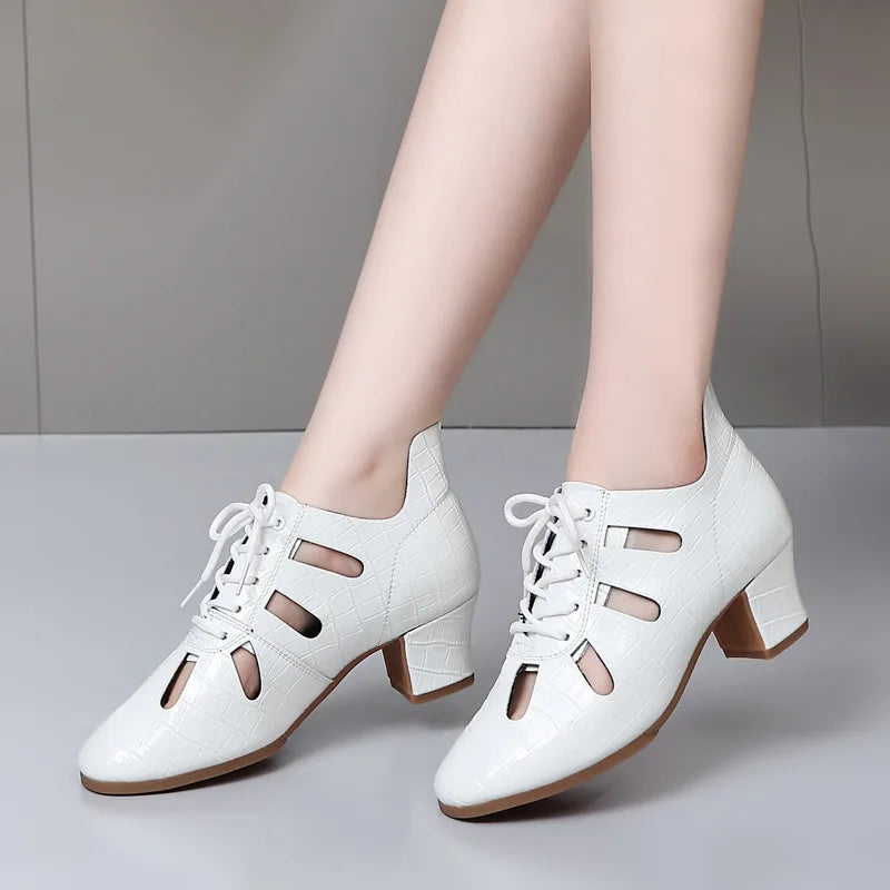 New Jazz Dance Shoes for Women Rubber Soft Sole Modern Latin Dance Train Boots 2025 Summer High Top Hollow Ballroom Shoes Grils