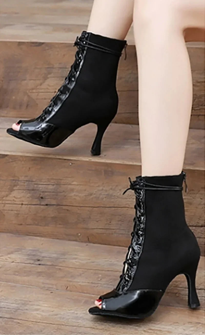 New Latin Dance Shoes for Women Adult Indoor Soft Soled Ankle Boots High Heels Ballroom Competition Breathable Jazz Dance Boots