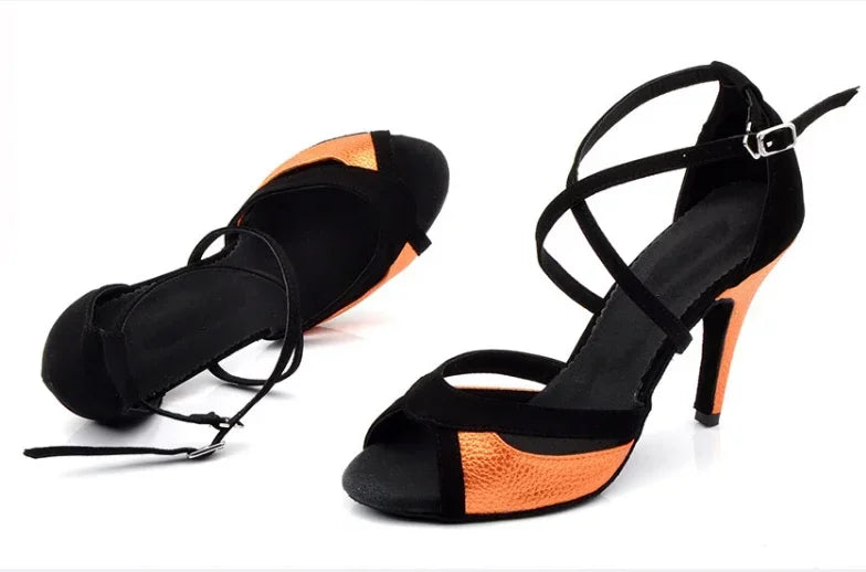 Orange Latin Dance Shoes Women Summer Jazz Tango Modern Indoor Sandals Dancing Party Ballroom High Heel Soft Sole Hot Sale