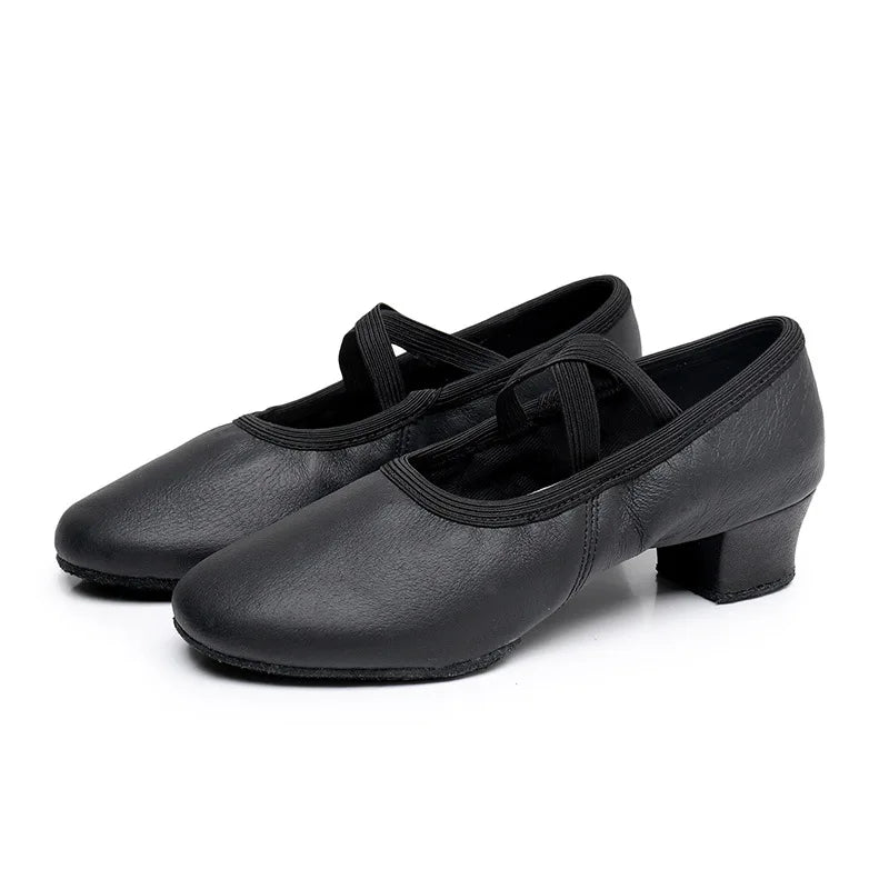 Professional Jazz Latin Real Leather Heel 3cm Training Dance Shoes for Women Ballet Shoes Indoor Soft-soled Dancing Shoes 2025