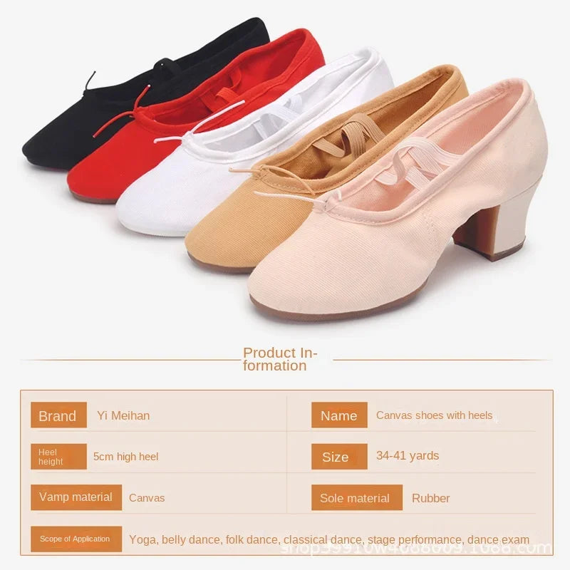 Professional Latin Dance Practice Dance Shoes Women Canvas Jazz Tango Cha Cha Teacher Dance Shoes Indoor Soft Sole Practice Heel
