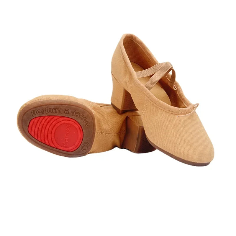 Professional Latin Dance Practice Dance Shoes Women Canvas Jazz Tango Cha Cha Teacher Dance Shoes Indoor Soft Sole Practice Heel