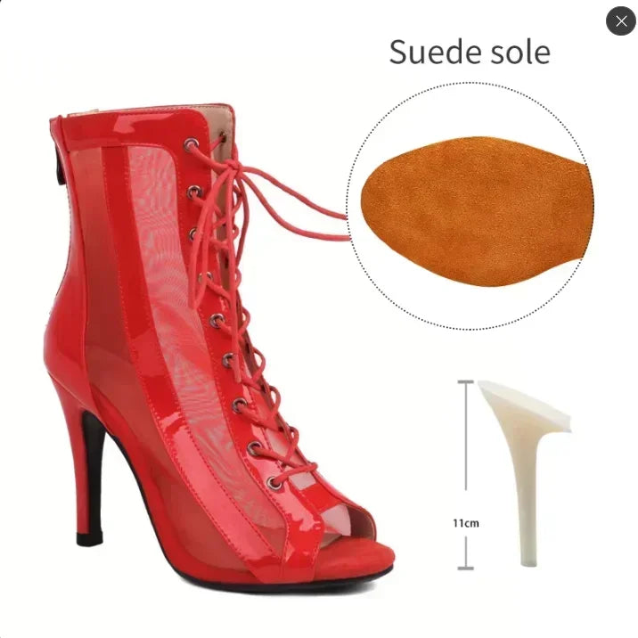 Women's Latin Salsa Jazz Dance Shoes Ballroom Club Short Boots Ladies Lace-Up Fashion Fine Sand Dance Boots for Gril