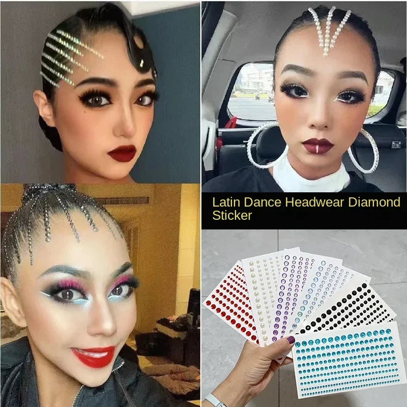 Latin Dance Headwear Ballroom Dance Competition Professional Disc Shiny Diamond Self-adhesive Moden Dance Hair Accessories