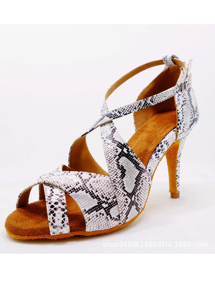 Snakeskin Grain Latin Dance Shoes for Women Indoor Soft Bottom Jazz Tango Summer Sandals Hot Sale Spanish Bar Performance