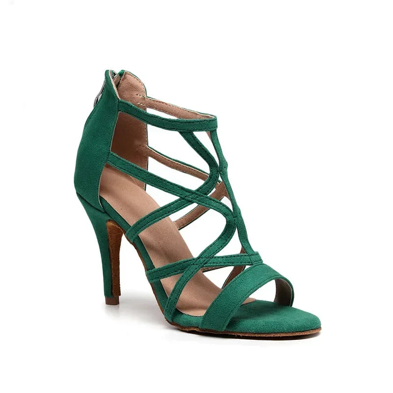 Women Latin Salsa Dance Shoes Peep Toe Suede Sole Large Size Boots Ballroom Professional Party Jazz Tango Dancing Heels Shoes