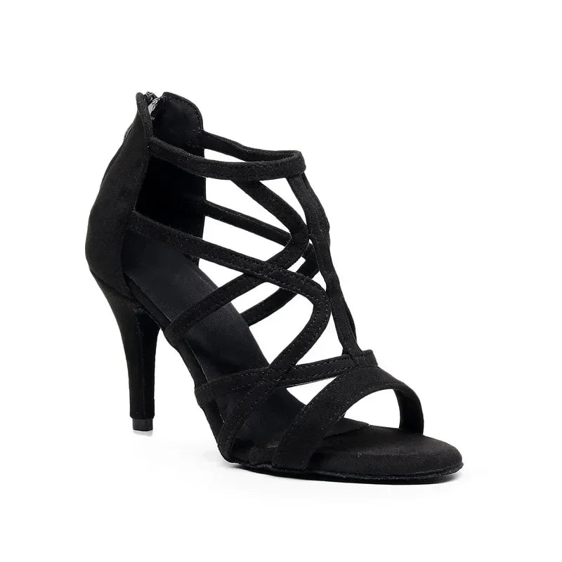 Women Latin Salsa Dance Shoes Peep Toe Suede Sole Large Size Boots Ballroom Professional Party Jazz Tango Dancing Heels Shoes
